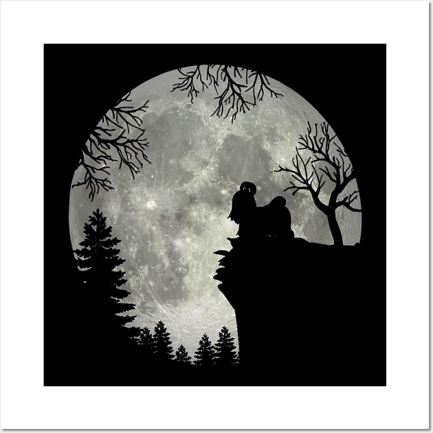 Shih Tzu Dog And Moon Scary Halloween Wall Art by Mhoon 